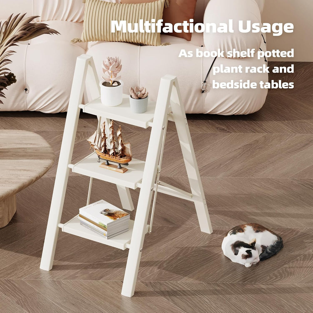 HillhutApex Aluminum Step Stool Foldable,3 Step Ladder (White)