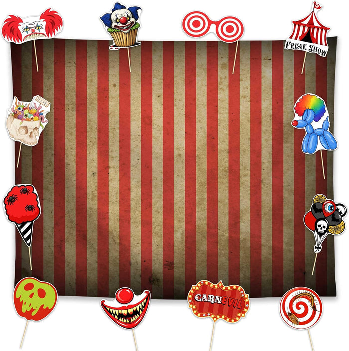 Allenjoy 118" x 95" Halloween Carnival Photography Backdrop with Photo Booth Props, Party Decorations, Supplies and Favors
