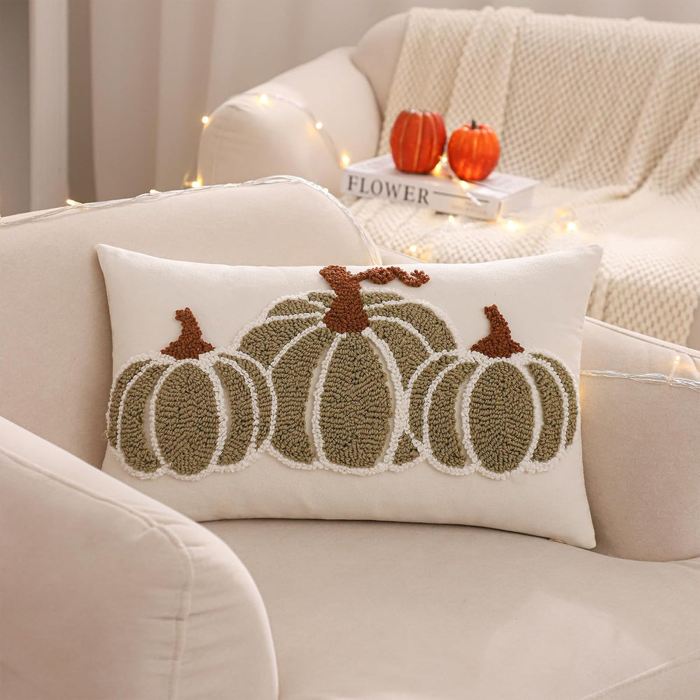 Fall Pillow Covers 12x20 Set of 2 Halloween Decor Green Pumpkin