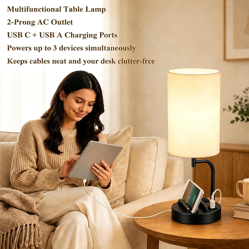 Dreamholder Touch Control USB Table Lamp with USB C/A & AC Outlet, 3-Way ...