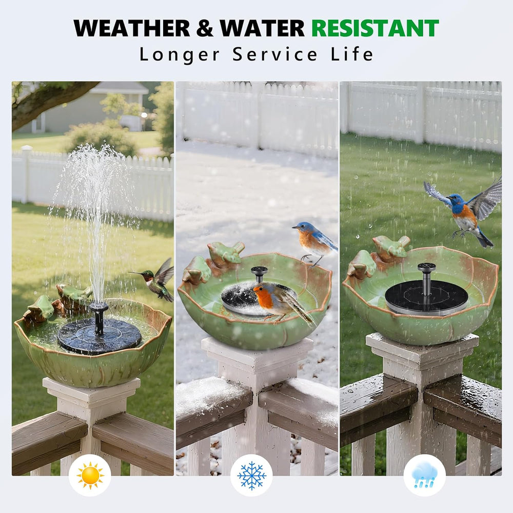 Solar Powered Ceramic Bird Bath for Outdoors, 10.1" Hummingbird Solar Fo...