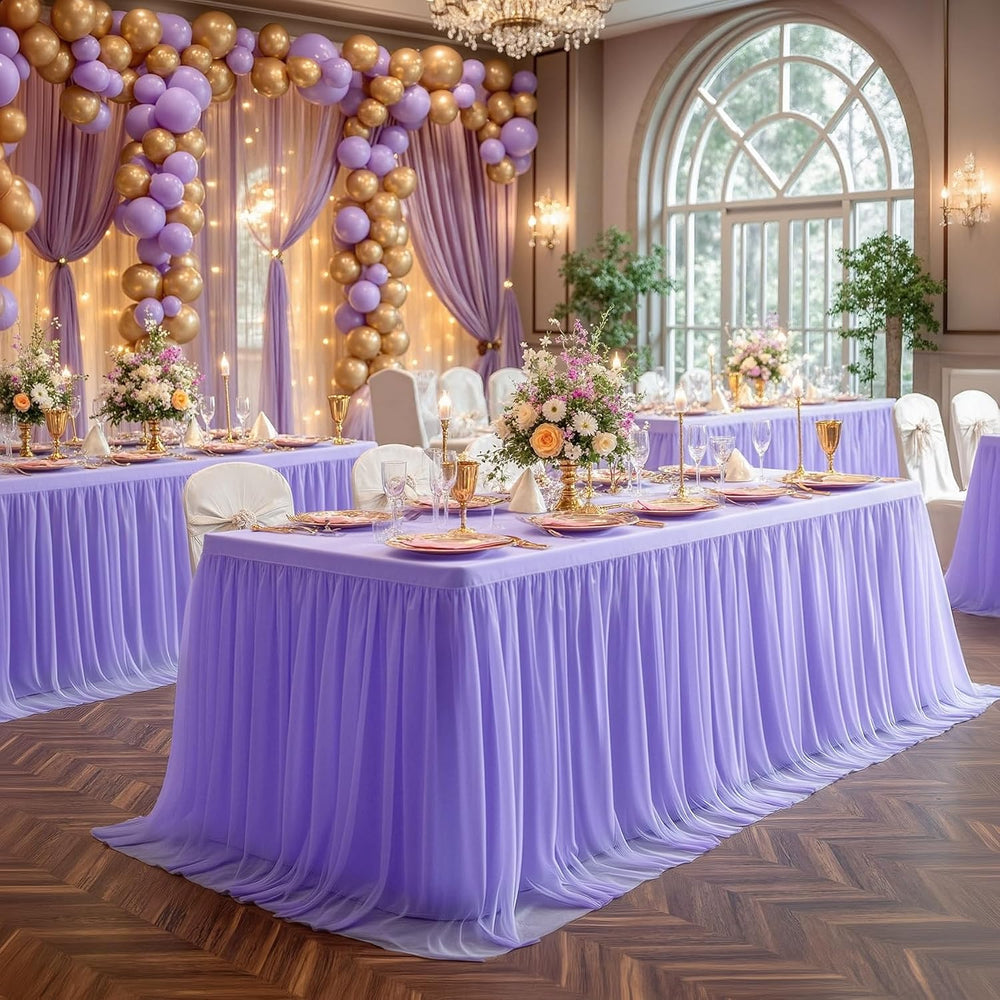 2 Pack Lavender Tablecloth for 6 Foot Rectangle Tables Tulle Table Skirt