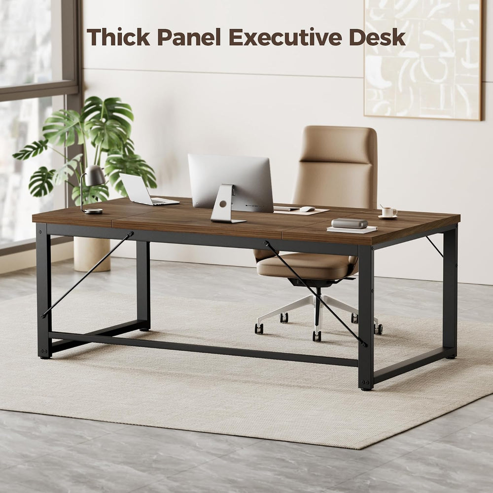 Mericonia 63 Inch Computer Desk, 1" Thick Large Office Table, Walnut