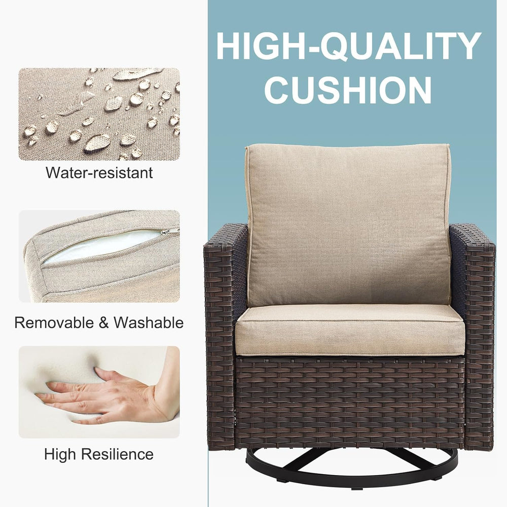 Belord Wicker Chairs Outdoor Bistro Set Oversize Patio Swivel Rocker, Rattan ...