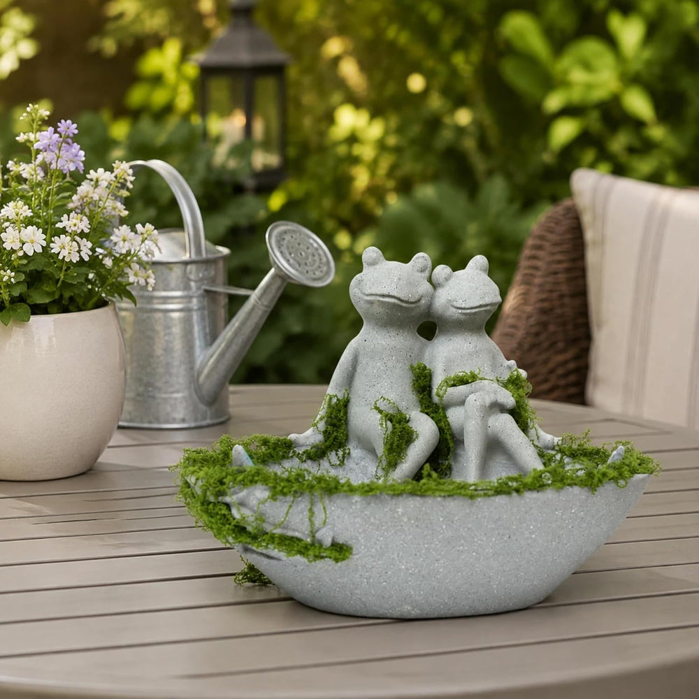 Frog Couple Bird Bath for Outdoors, Small Resin Ground Birdbath Bowl