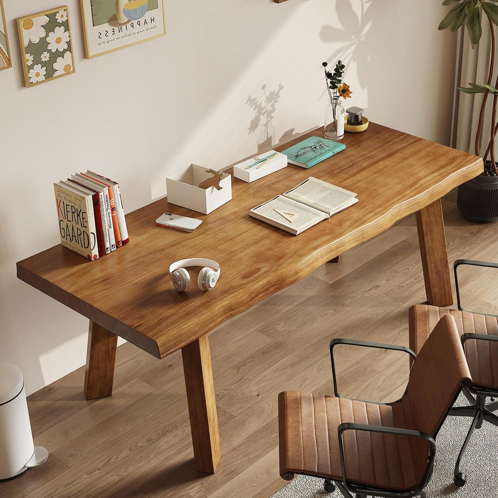 Solid Wood Desk 55 inches, Live Edge Wooden Home Office Computer Desk Modern ...