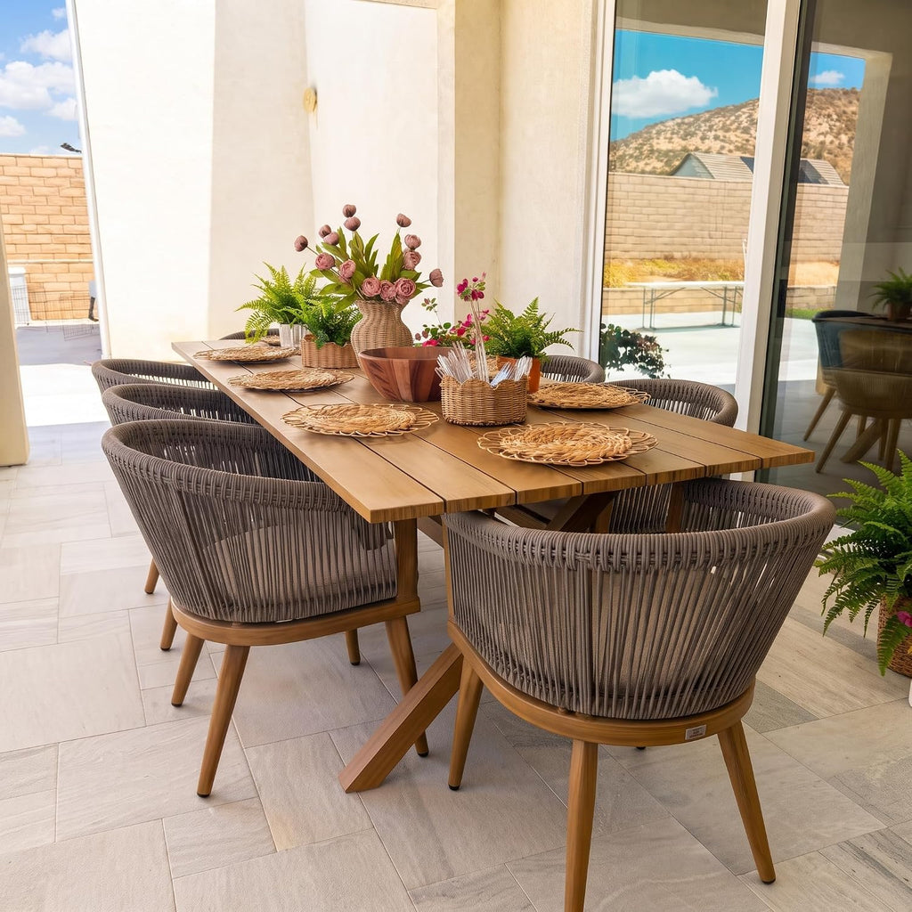 PURPLE LEAF Outdoor Dining Set for 8 with Cushions PE Rattan Teak