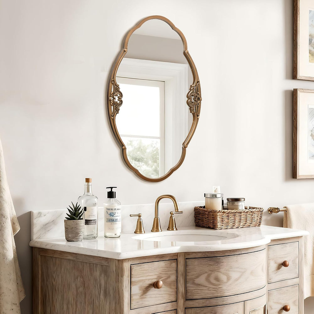Besdomus Vintage Gold Wall Mirror: 33"x19.5" Medium Antique Oval Mi...