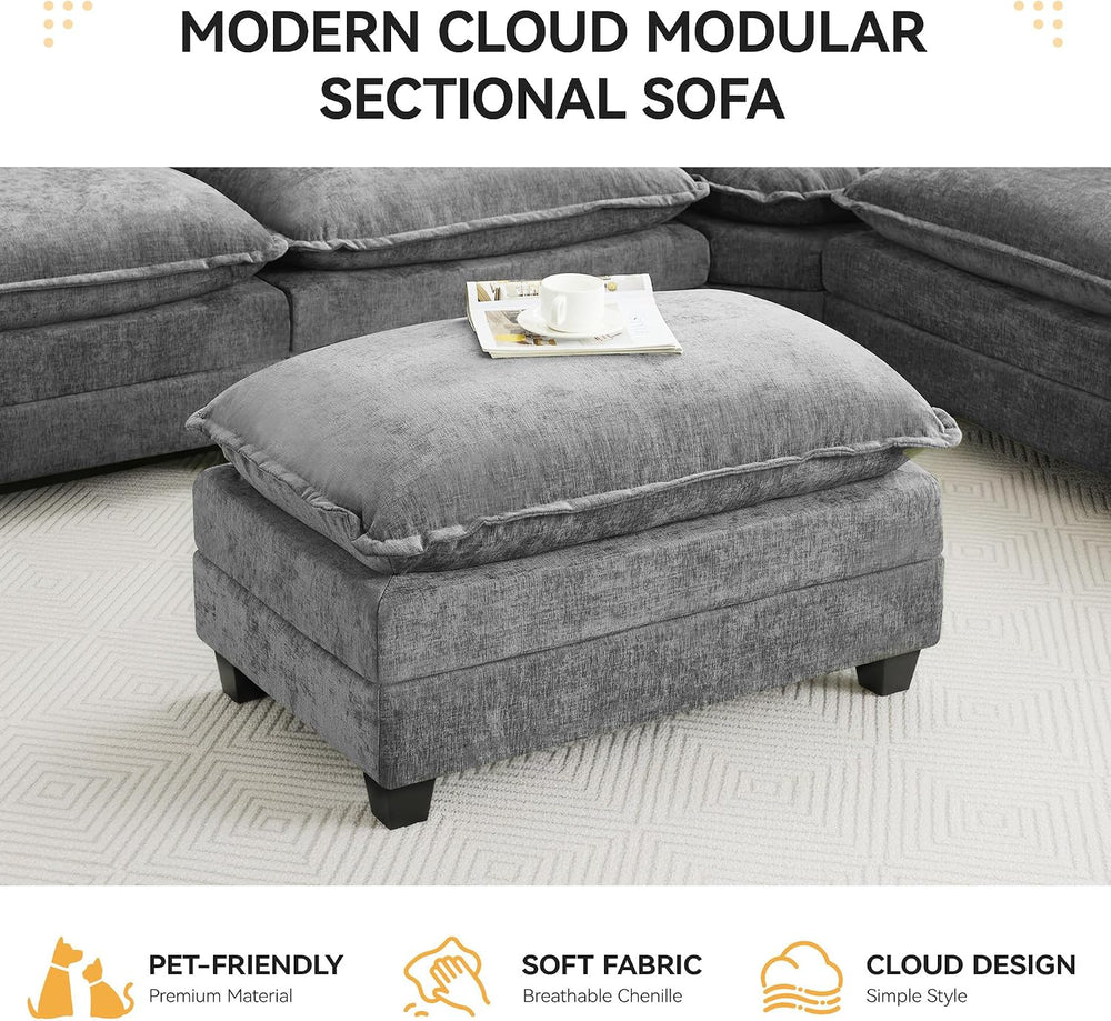 35‘’ Modern Chenille Cloud Sofa Ottoman,Rectangle Ottoman for Modular Section...
