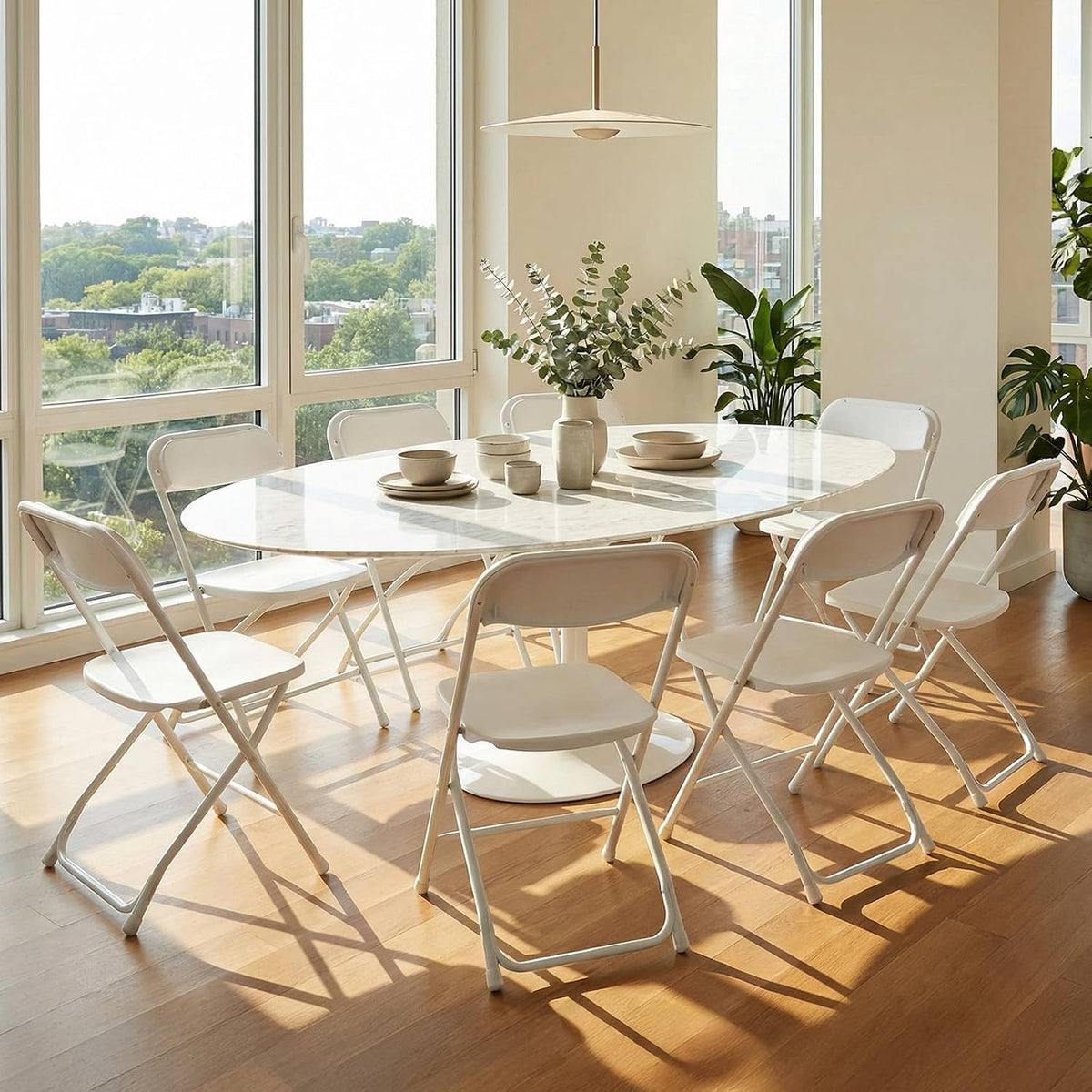 DUMOS Plastic Folding Chairs Sets of 6, Patio Dining Foldable Sets, Outdoor