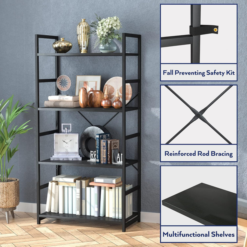 numenn 4 tier bookshelf, tall freestanding open storage, package contents