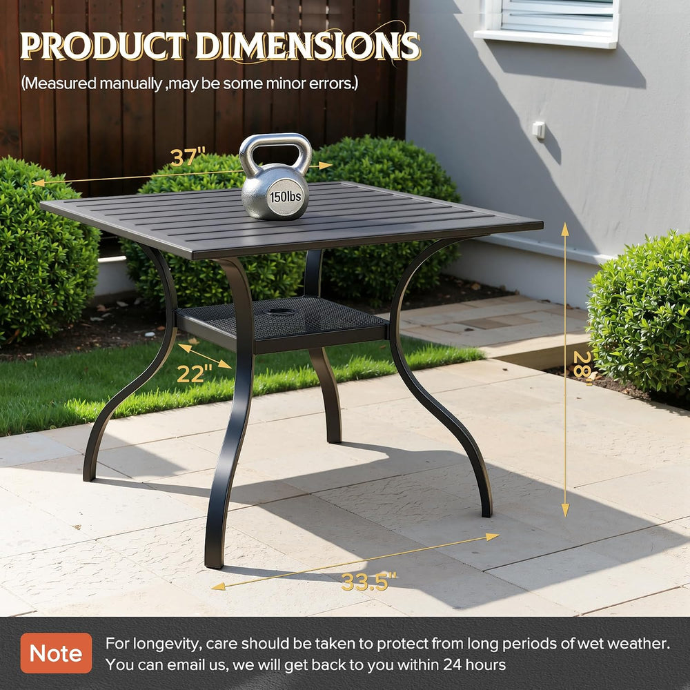 SUNCROWN 5-Piece Outdoor Patio Dining Set, All Weather Square Metal Table &am...
