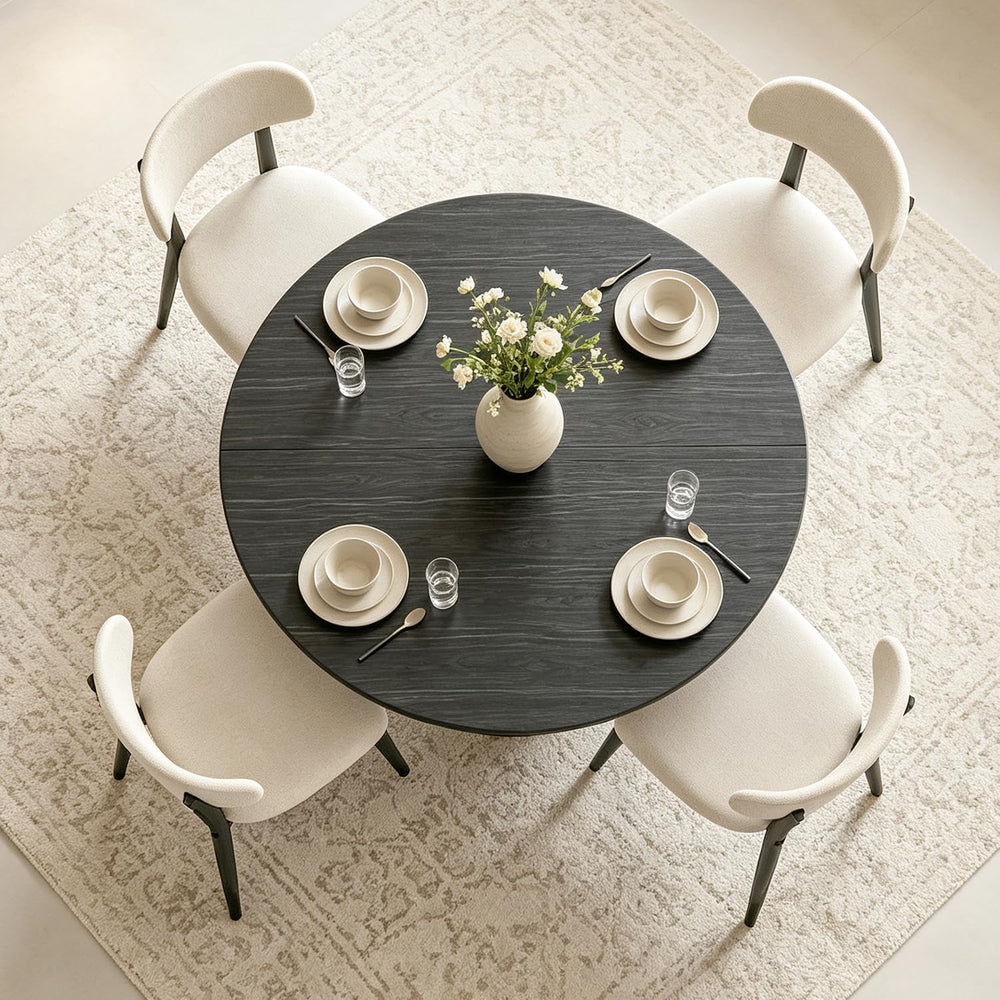 43.3" Round Dining Table Set for 4 with Curved Solid Wood Frame