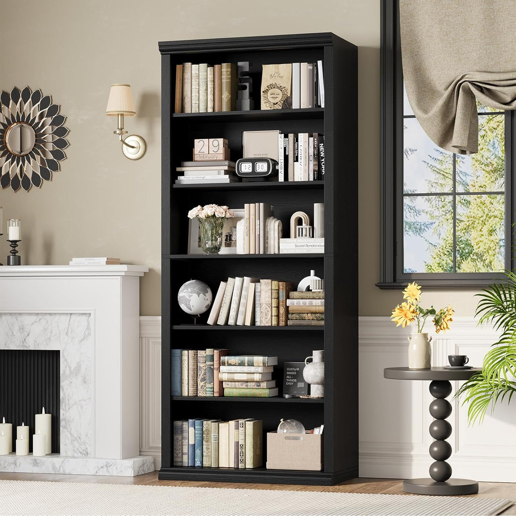 Rresyet Bookcase and Bookshelves, 28" W Tall Bookshelf, Black