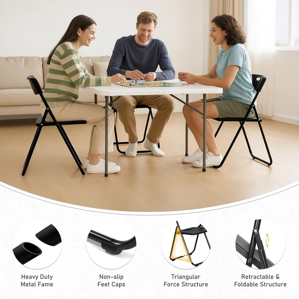 10 Pack Black Plastic Folding Chairs, Lightweight Foldable Chair
