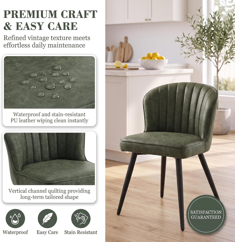 ROCITY Modern Upholstered Dining Chairs Set of 6 Green Leather Dining Room Ch...