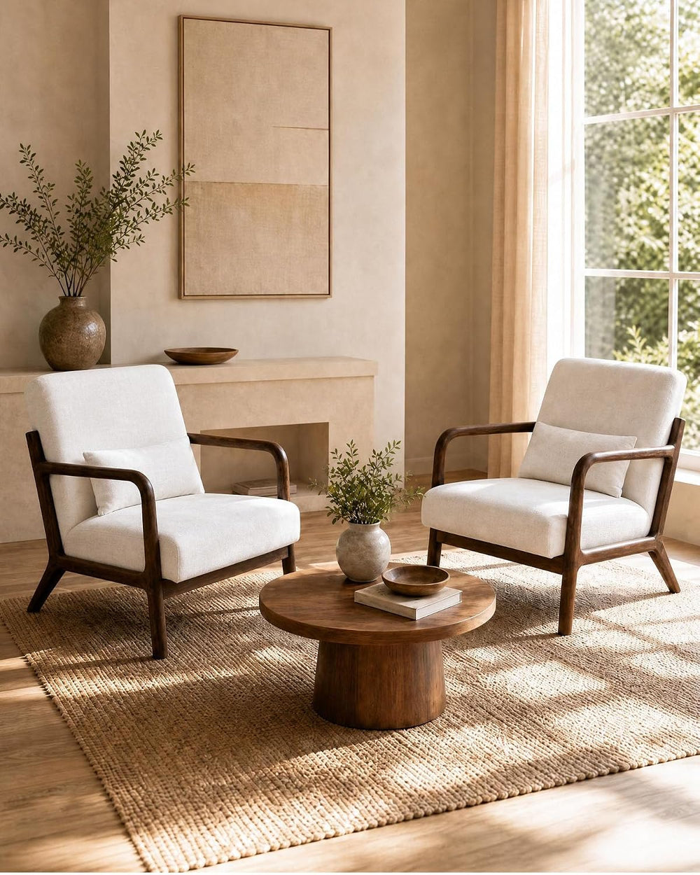 Garvee Mid Century Accent Chair, Upholstered Armchair with Lumbar Pillow