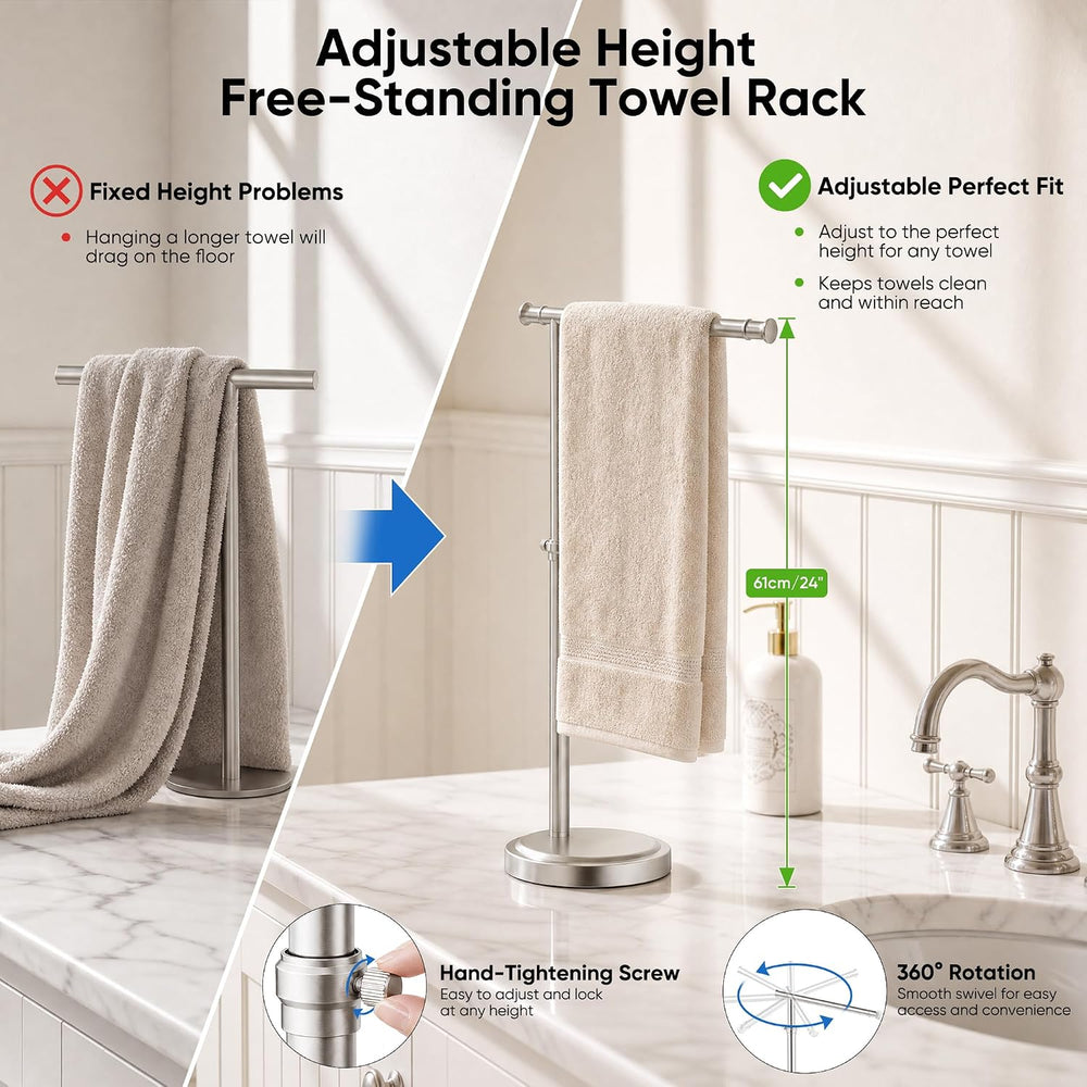 RUMOSE Hand Towel Holder Stand Countertop Towel Rack, Brushed Nickel