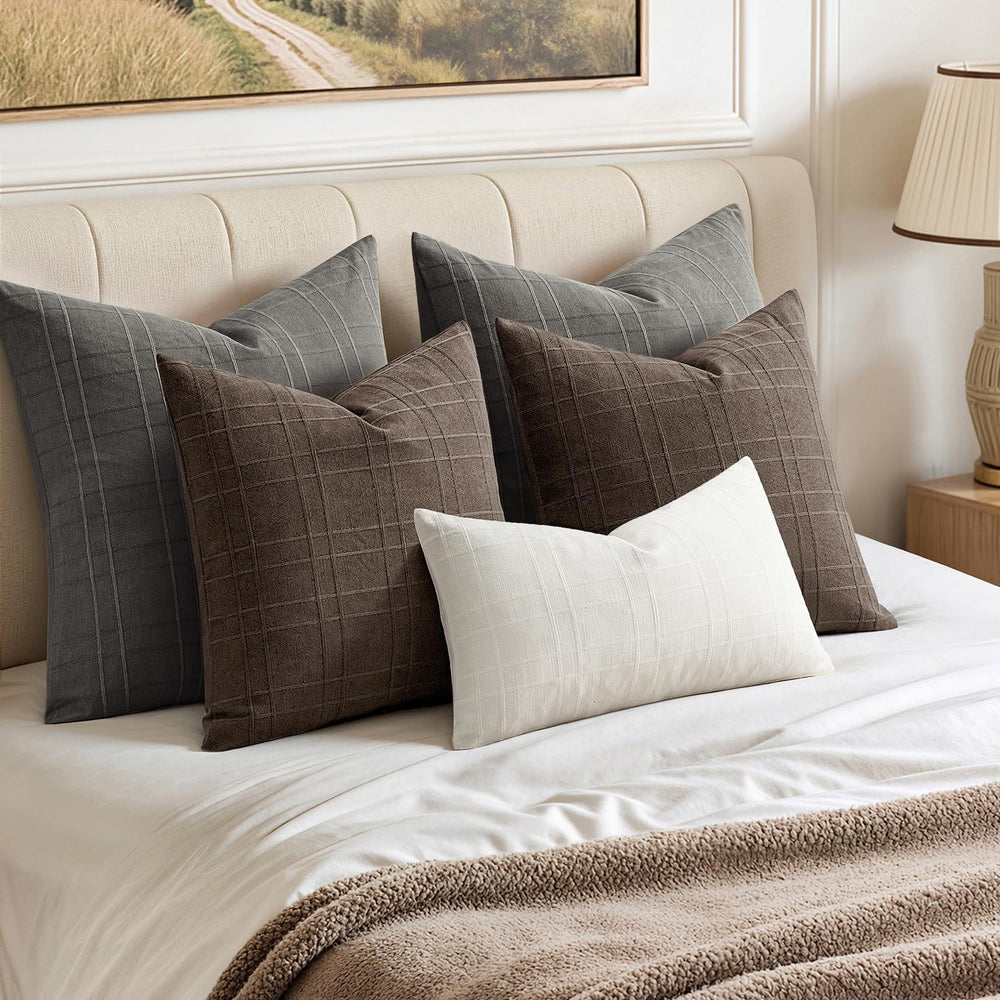MIULEE Linen Plaid Pillow Covers Decorative Euro 24x24 Charcoal Gray