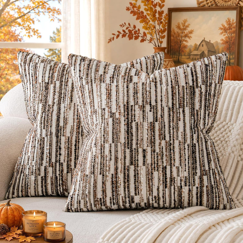 Boho Striped Decorative Throw Pillow Covers 26"X26" Set of 2,Dark B...