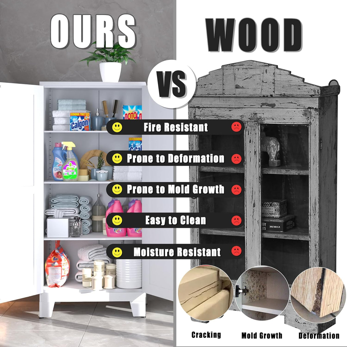 paofin metal kitchen pantry storage cabinet showing dimensions
