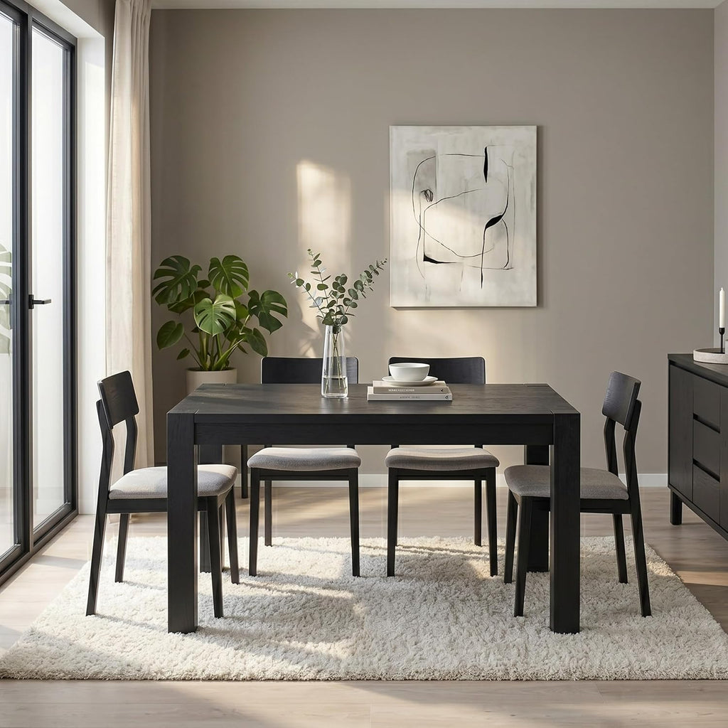 Block 55 Inch Farmhouse Rectangular Dining Table, Seats 4-6, Burnt Black