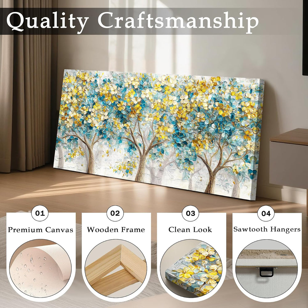 imjiayu Abstract Tree of Life Wall Art Blue Gold Painting Living Room
