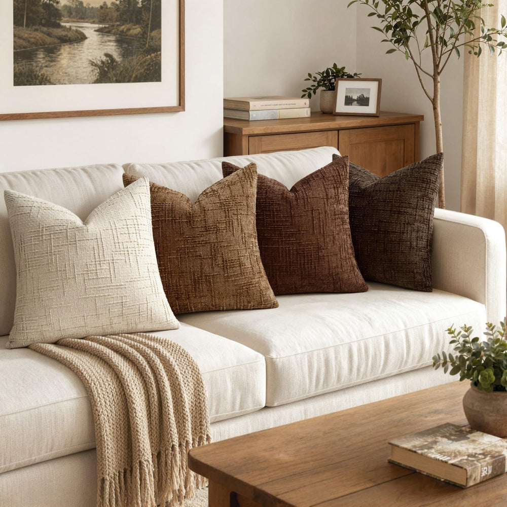 MIULEE Texture Chenille Decorative Throw Pillow Covers Dark Brown 18x18