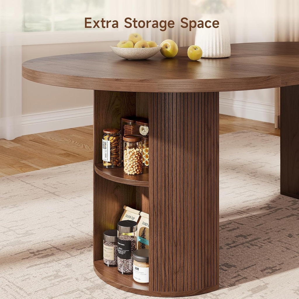 ONBRILL 41-78 Inch Extendable Dining Table for 4-8, Storage Shelf, Walnut