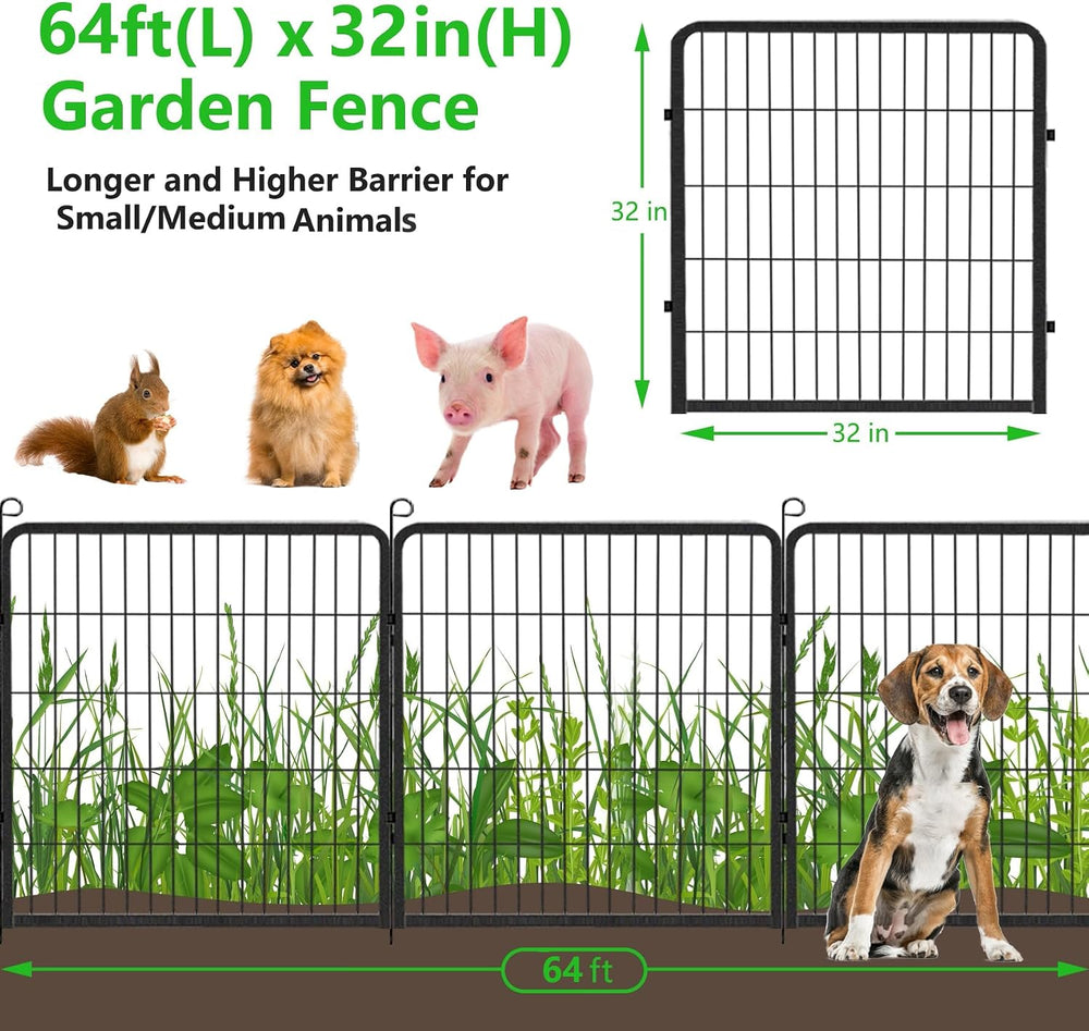 Decorative Metal Garden Fence with Gate, 32in(H) x 64Ft(L) No Dig Fence 24 Pa...
