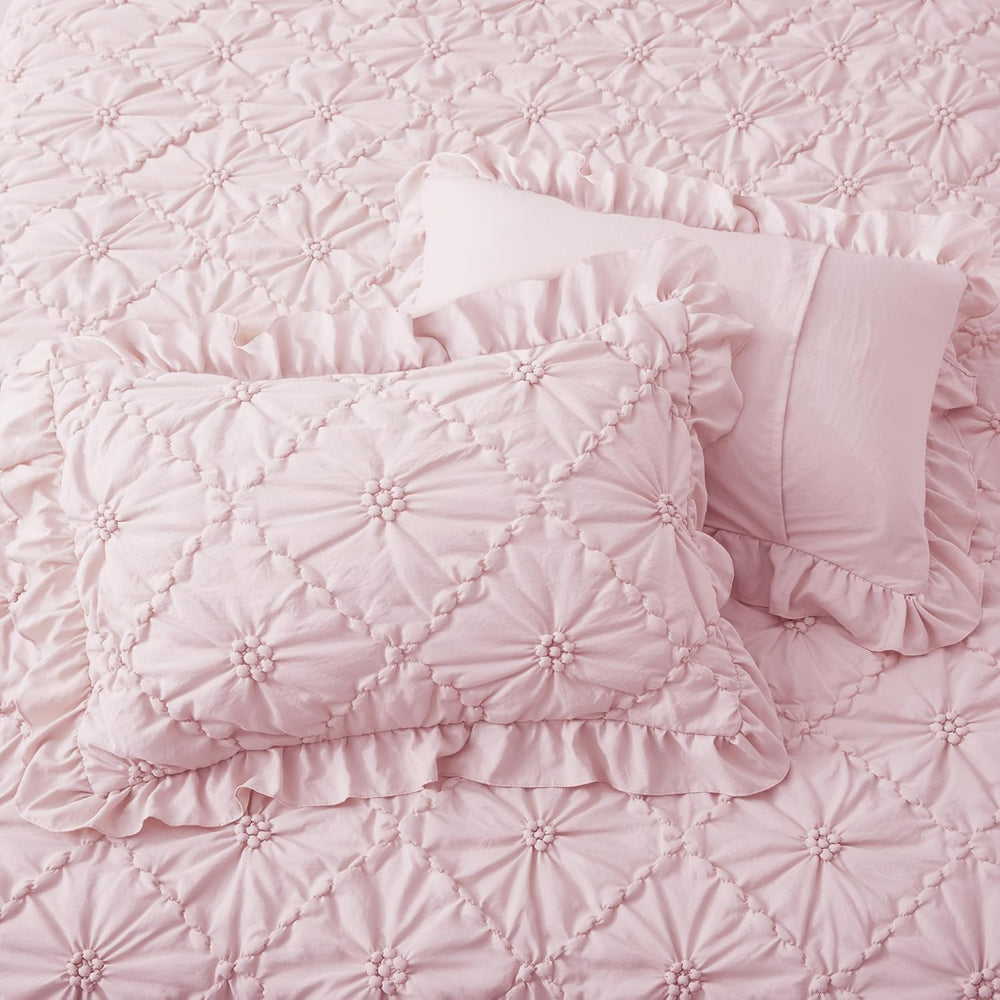 BEDAZZLED King Comforter Set, Pink Pinch Pleat Ruffle, 3 Pieces
