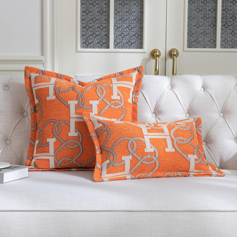 1 Piece Modern Letter H Throw Pillow Cover 20x20 Inch, Orange