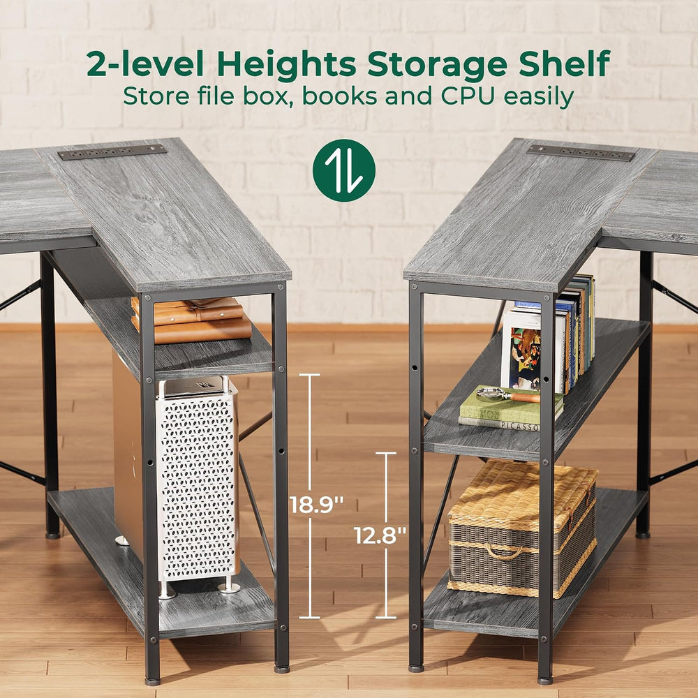 Huuger L Shaped Office Desk with Power Outlets & 3 Drawers