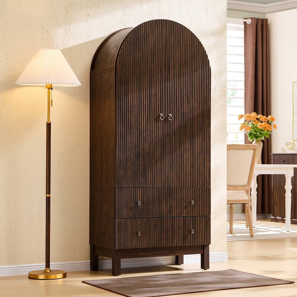 IFGET 71" Tall Arched Pantry Cabinet, Fluted Kitchen Storage Cabinet wit...