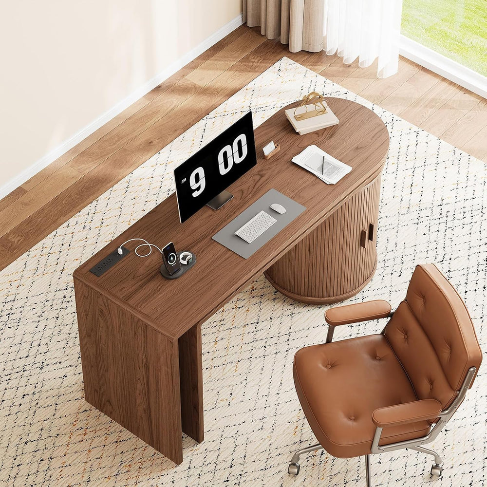 ONBRILL 60 in L Shaped Desks,360° Rotating Swivel Corner Desk,Walnut