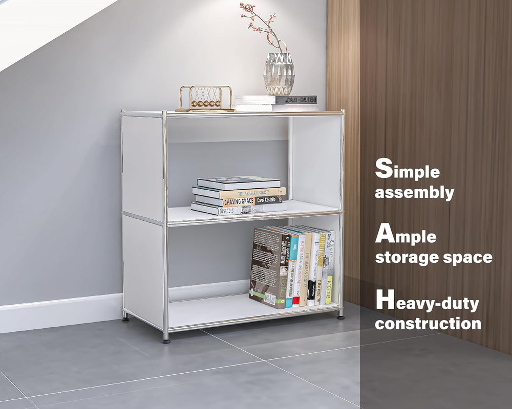 Metal Bookcase with Chrome Frame, Mid-Century Modern, H32.5
