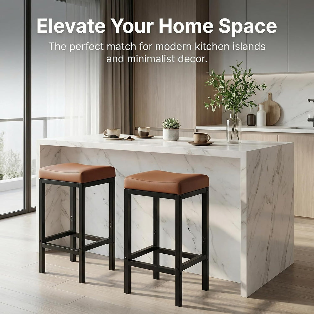 24Inch Bar Stools Set of 2, Faux Leather Backless Counter Height Stools