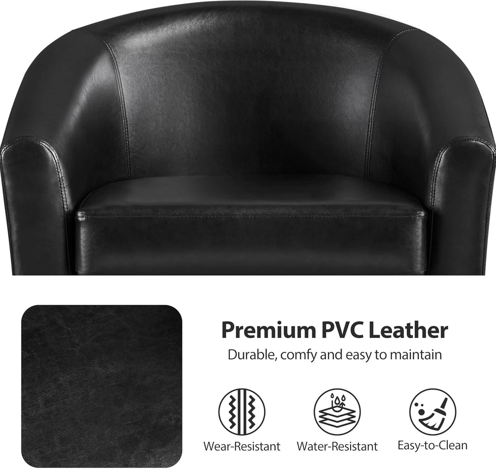 Yaheetech Accent Chairs, Faux Leather Barrel Armchairs, Black