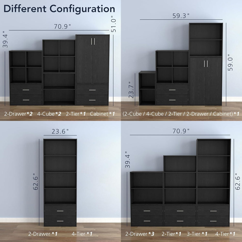 Homes: Inside + Out Apexa 3-Tier Stackable Wood Bookcase with Doors, Cube Sto...