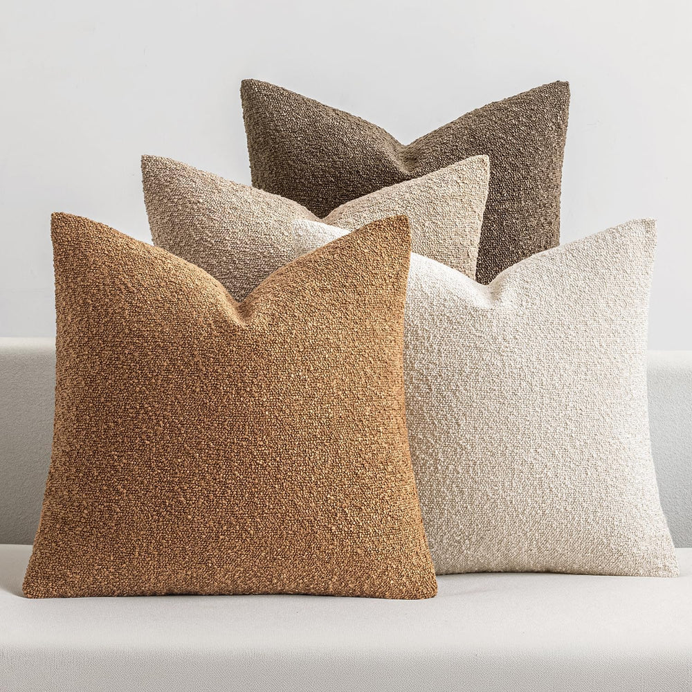 MIULEE Fall Decorative Boucle Throw Pillow Covers 20x20 Brown Set of 4