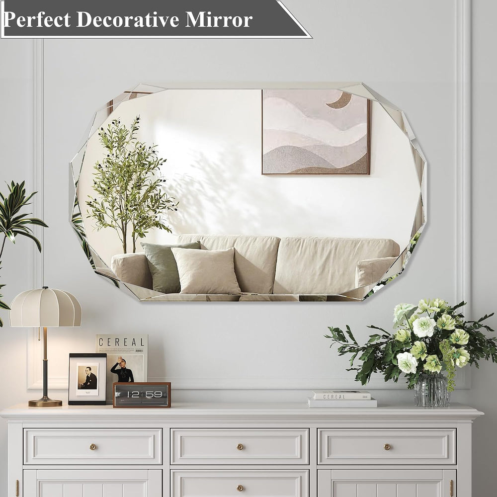 Krymnar 48 x 30 Inch Beveled Oval Bathroom Mirror, Frameless Wall Mirror