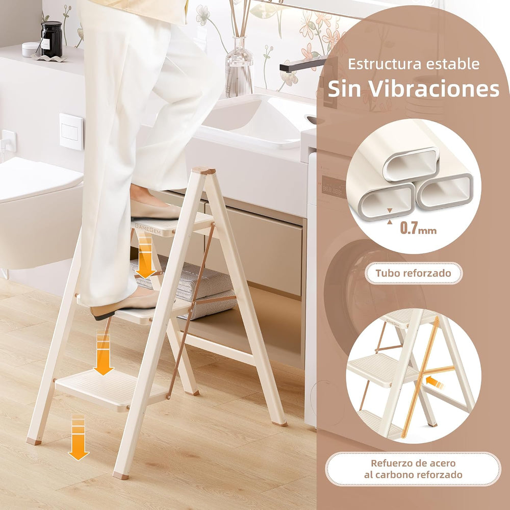 3 Step Ladder, Foldable Step Stool with Wide Anti-Slip Pedal