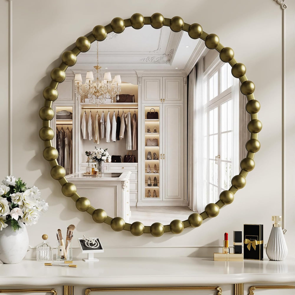 28 Inch Bronze Round Mirror, Modern Decorative Wall Mirror