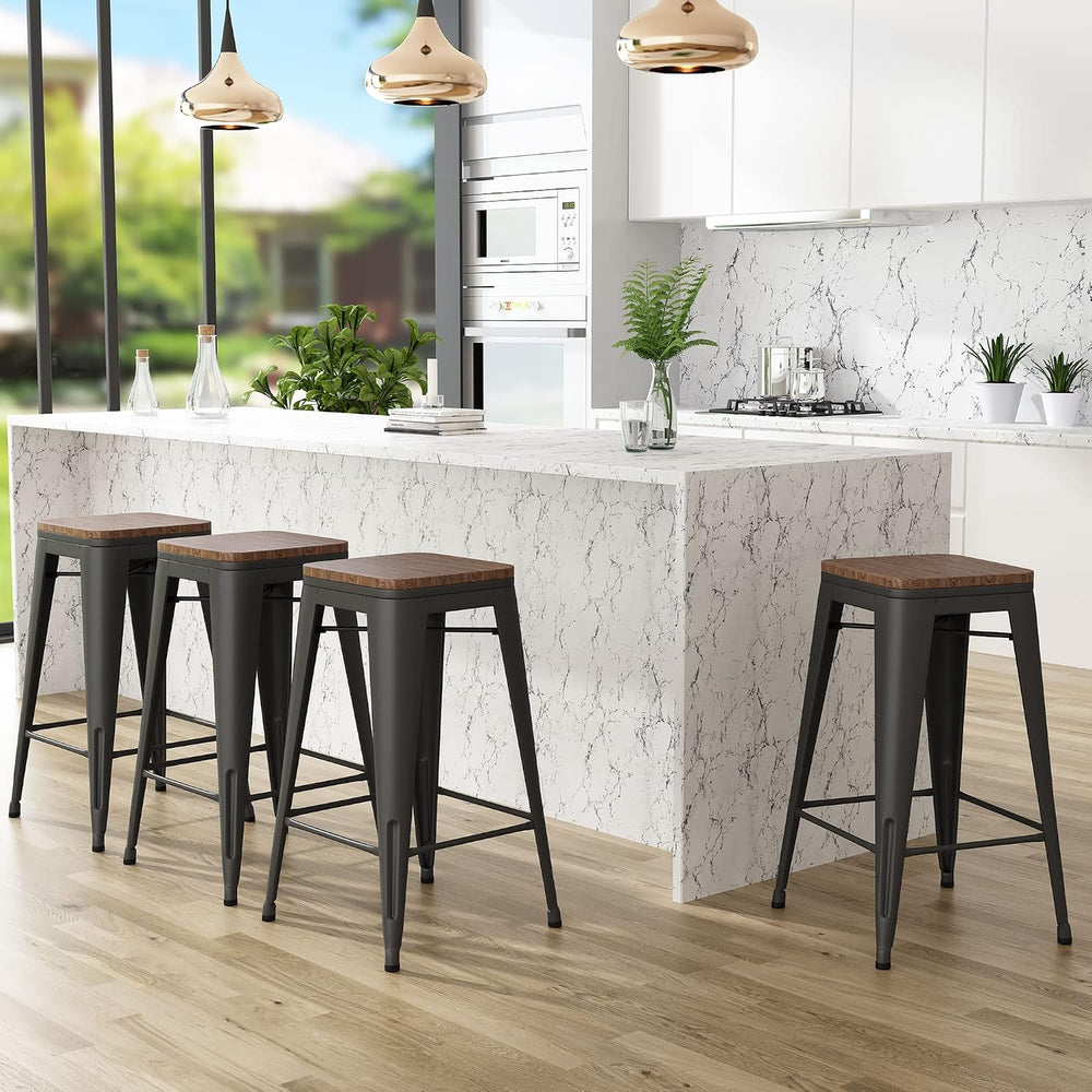 Andeworld Bar Stools Set of 4 Stackable Metal Bar Stools Industrial Counter H...