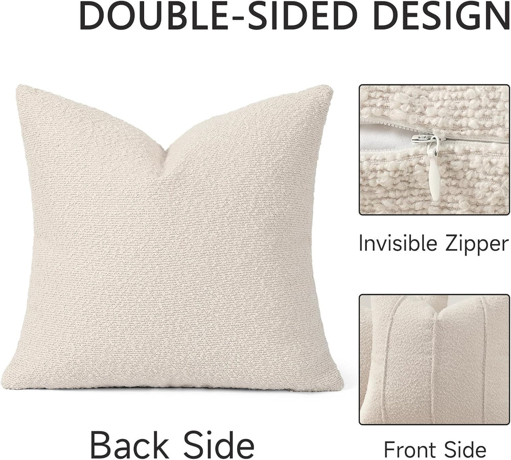 YCOLL Textured Boucle Throw Pillow Covers 22x22 Pack of 2 - Soft Neutral Stri...