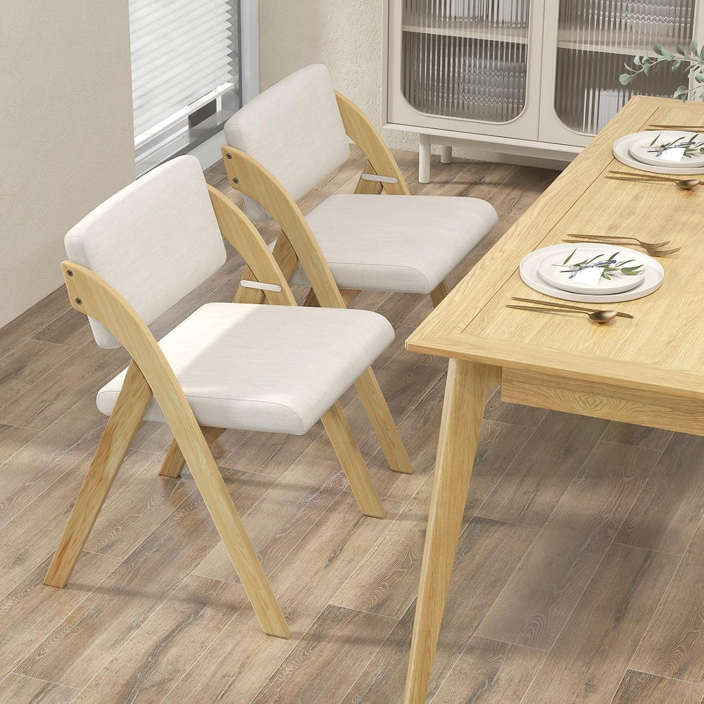 Byroce Folding Dining Chairs Set of 2, Farmhouse Upholstered Accent Chair wit...