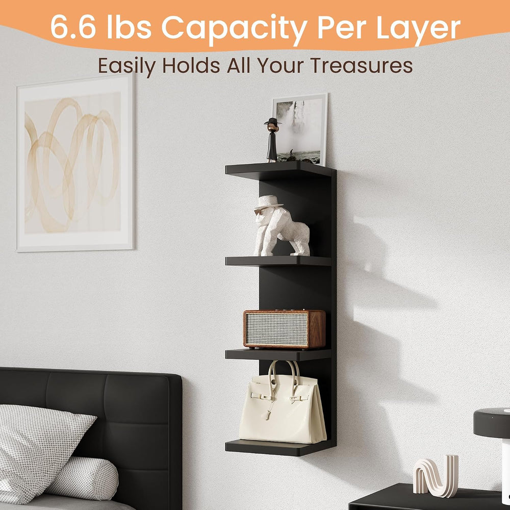 upsimples 4 -Tier Floating Wall Shelf, Black Vertical Vanity Decor Shelves