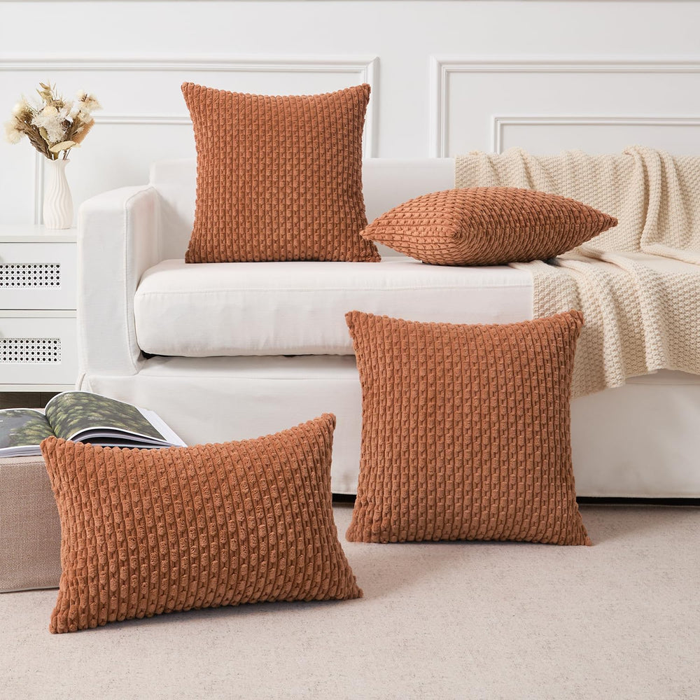 Kevin Textile Soft Corduroy 28x28 Inch Pillow Covers 2 Pack, Burnt Orange