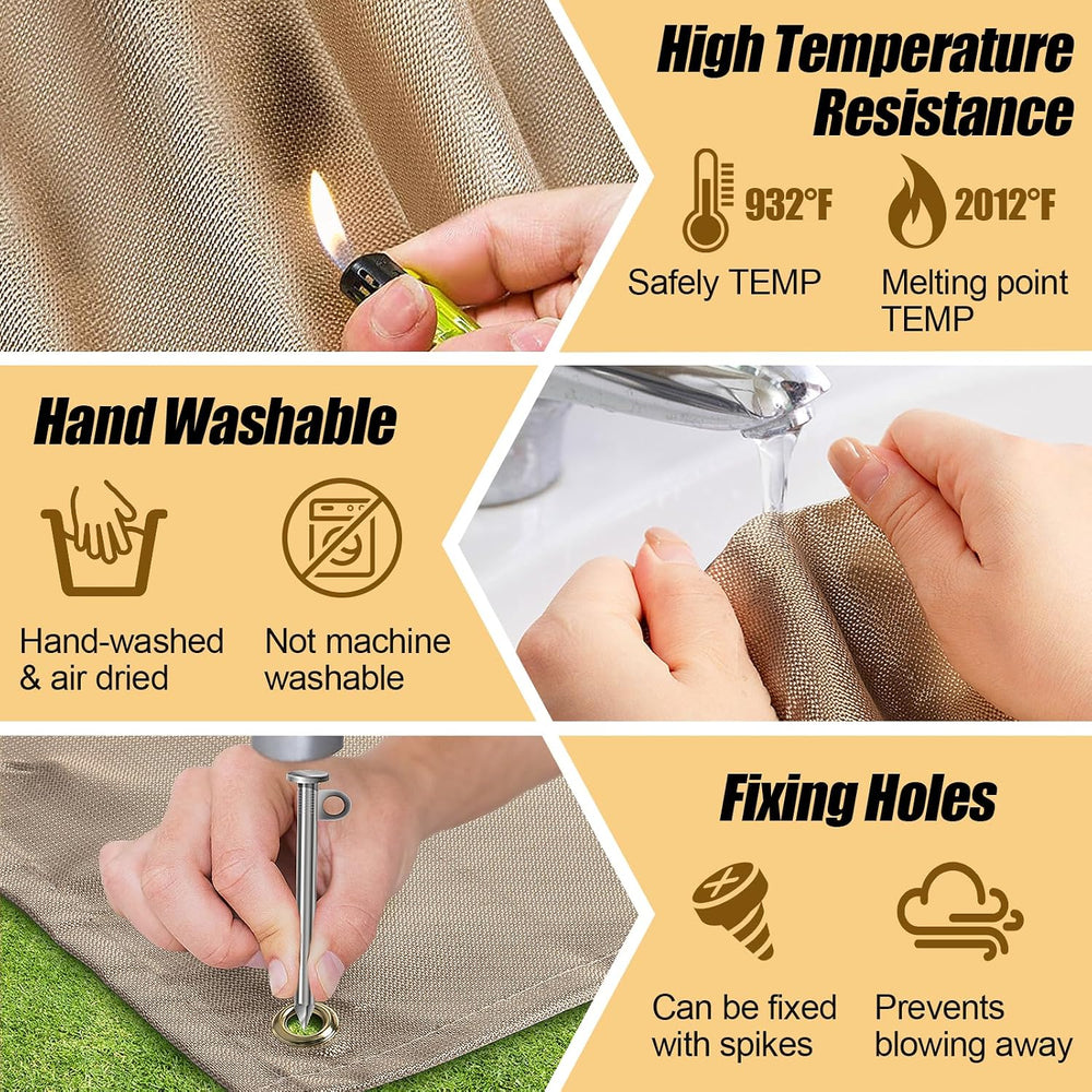 Fire Pit Mat, 37.8"x 39.4" Fireproof Blanket for Under Fire Pit, Camel