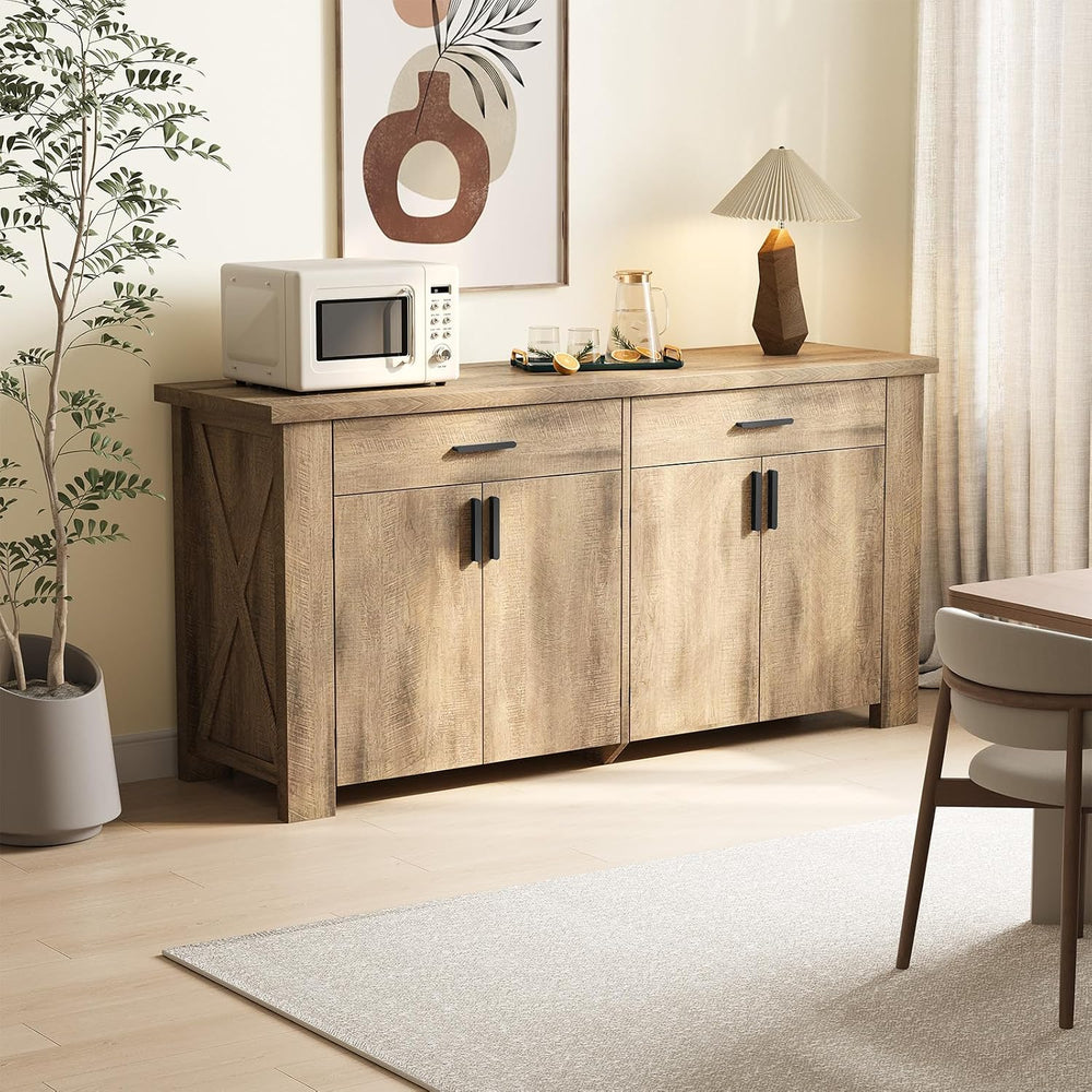 ONBRILL 61" Sideboard Buffet Cabinet with Storage & 2 Drawers, Rusti...